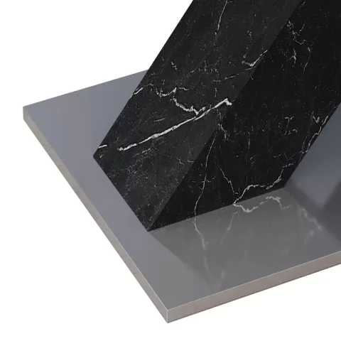 Modern Square Dining Table, Stretchable, White Marble Table Top+mdf X Shape Table Leg With Metal Base 3