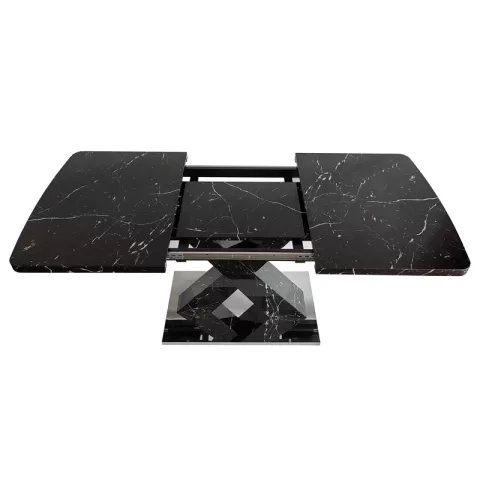 Modern Square Dining Table, Stretchable, White Marble Table Top+mdf X Shape Table Leg With Metal Base 5