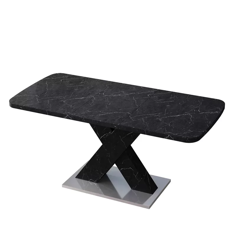 Modern Square Dining Table, Stretchable, White Marble Table Top+mdf X Shape Table Leg With Metal Base 7