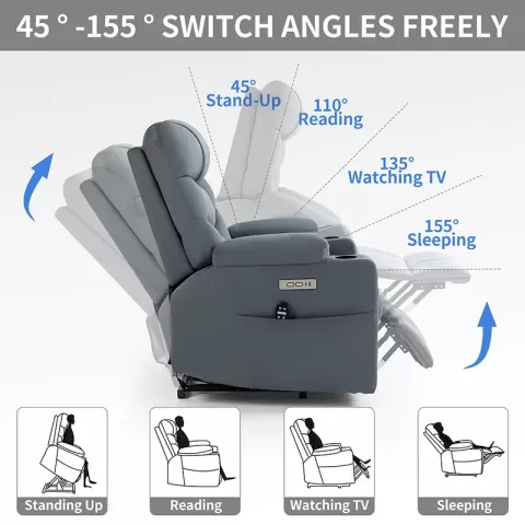 Okin Motor Up To 350 Lbs Power Lift Recliner Chair, Heavy Duty Motion Mechanism With 8 Point Vibration Massage And Lumbar Heating, Cup Holders, Usb And Type C Ports, Removable Cushions 11