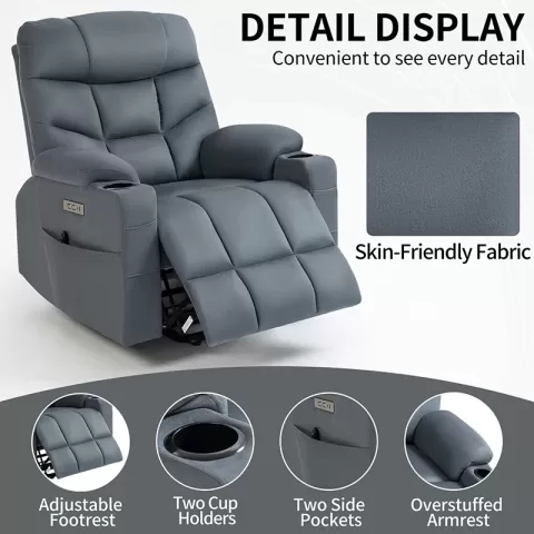 Okin Motor Up To 350 Lbs Power Lift Recliner Chair, Heavy Duty Motion Mechanism With 8 Point Vibration Massage And Lumbar Heating, Cup Holders, Usb And Type C Ports, Removable Cushions 12