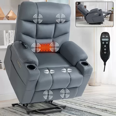 Okin Motor Up To 350 Lbs Power Lift Recliner Chair, Heavy Duty Motion Mechanism With 8 Point Vibration Massage And Lumbar Heating, Cup Holders, Usb And Type C Ports, Removable Cushions 19
