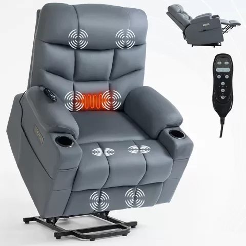 Okin Motor Up To 350 Lbs Power Lift Recliner Chair, Heavy Duty Motion Mechanism With 8 Point Vibration Massage And Lumbar Heating, Cup Holders, Usb And Type C Ports, Removable Cushions 2