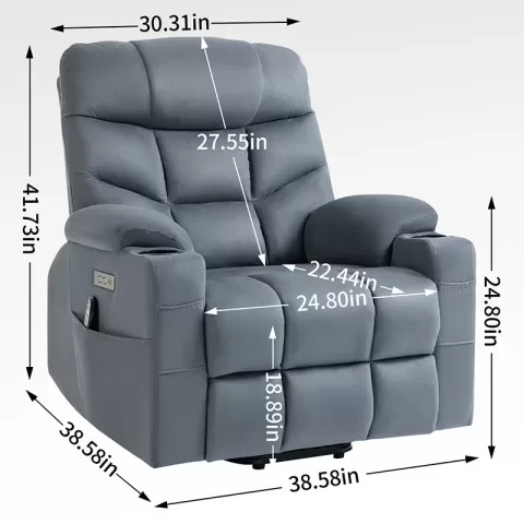 Okin Motor Up To 350 Lbs Power Lift Recliner Chair, Heavy Duty Motion Mechanism With 8 Point Vibration Massage And Lumbar Heating, Cup Holders, Usb And Type C Ports, Removable Cushions 21