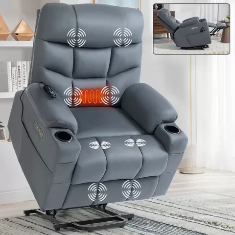 Okin Motor Up To 350 Lbs Power Lift Recliner Chair, Heavy Duty Motion Mechanism With 8 Point Vibration Massage And Lumbar Heating, Cup Holders, Usb And Type C Ports, Removable Cushions 6