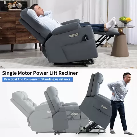 Okin Motor Up To 350 Lbs Power Lift Recliner Chair, Heavy Duty Motion Mechanism With 8 Point Vibration Massage And Lumbar Heating, Cup Holders, Usb And Type C Ports, Removable Cushions 7