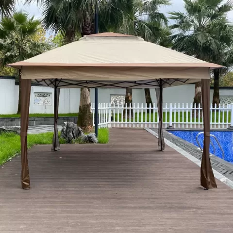 Outdoor 11x 11ft Pop Up Gazebo Canopy With Removable Zipper Netting,2 Tier Soft Top Event Tent,suitable For Patio Backyard Garden Camping Area,coffee 11