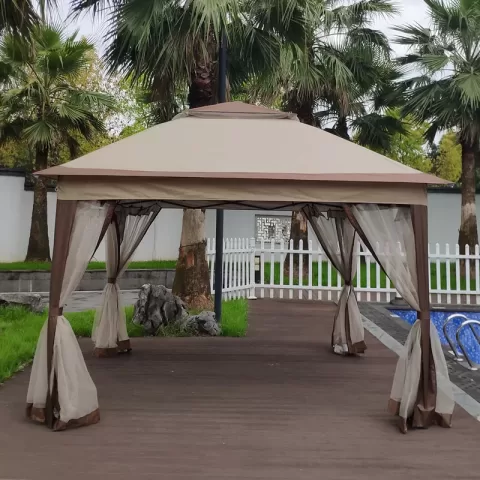 Outdoor 11x 11ft Pop Up Gazebo Canopy With Removable Zipper Netting,2 Tier Soft Top Event Tent,suitable For Patio Backyard Garden Camping Area,coffee 12