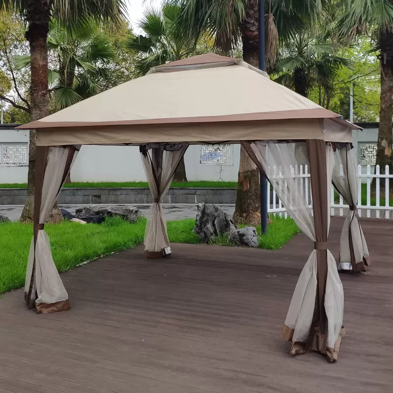 Outdoor 11x 11ft Pop Up Gazebo Canopy With Removable Zipper Netting,2 Tier Soft Top Event Tent,suitable For Patio Backyard Garden Camping Area,coffee 13
