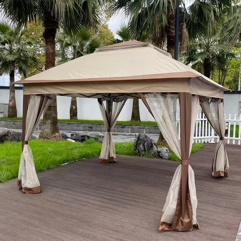 Outdoor 11x 11ft Pop Up Gazebo Canopy With Removable Zipper Netting,2 Tier Soft Top Event Tent,suitable For Patio Backyard Garden Camping Area,coffee 14