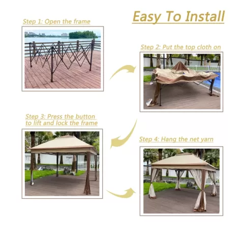 Outdoor 11x 11ft Pop Up Gazebo Canopy With Removable Zipper Netting,2 Tier Soft Top Event Tent,suitable For Patio Backyard Garden Camping Area,coffee 3