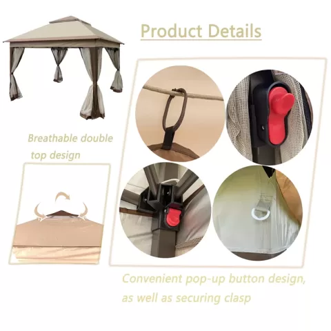 Outdoor 11x 11ft Pop Up Gazebo Canopy With Removable Zipper Netting,2 Tier Soft Top Event Tent,suitable For Patio Backyard Garden Camping Area,coffee 4