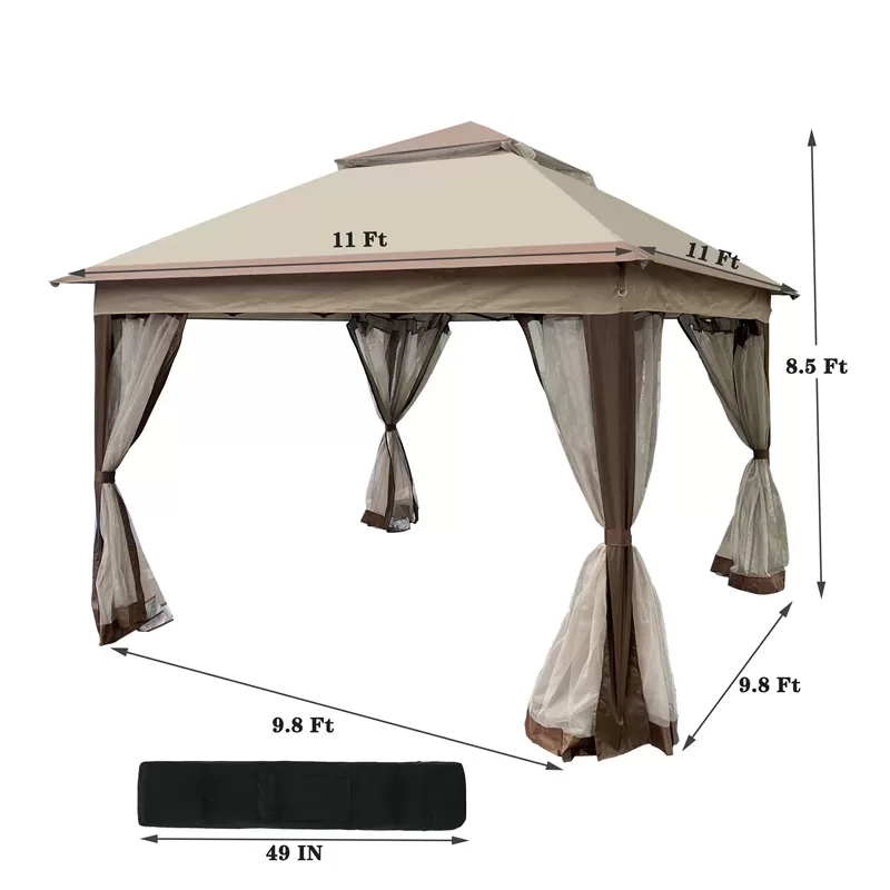 Outdoor 11x 11ft Pop Up Gazebo Canopy With Removable Zipper Netting,2 Tier Soft Top Event Tent,suitable For Patio Backyard Garden Camping Area,coffee 5