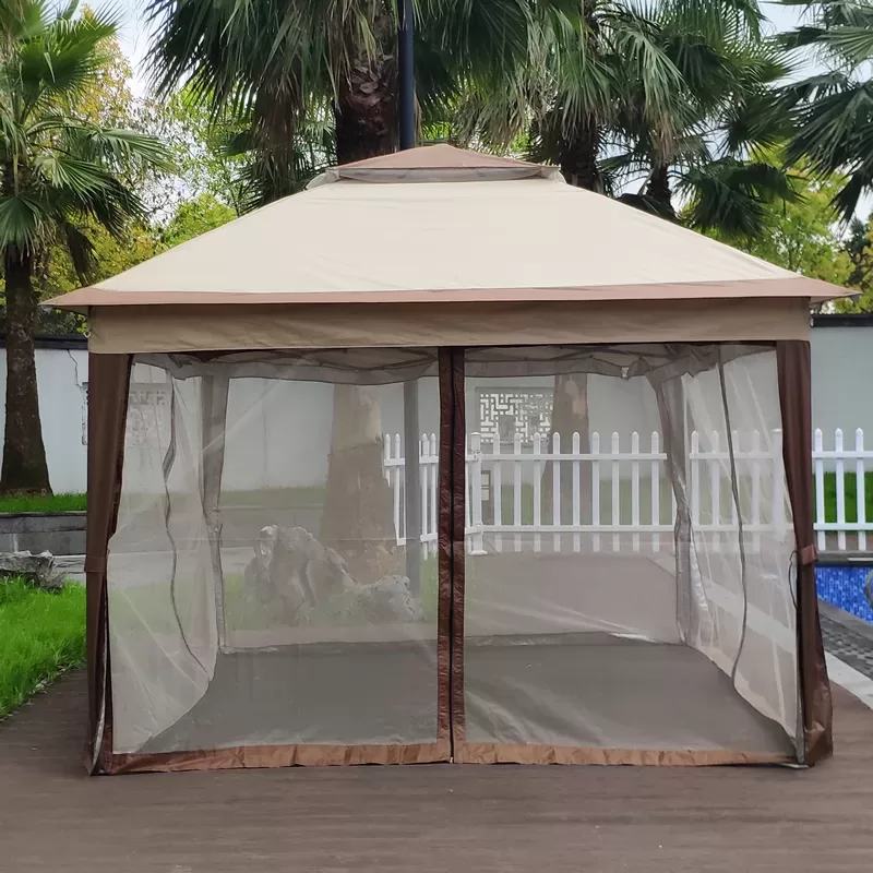 Outdoor 11x 11ft Pop Up Gazebo Canopy With Removable Zipper Netting,2 Tier Soft Top Event Tent,suitable For Patio Backyard Garden Camping Area,coffee 6