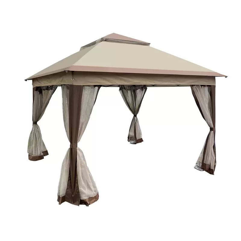 Outdoor 11x 11ft Pop Up Gazebo Canopy With Removable Zipper Netting,2 Tier Soft Top Event Tent,suitable For Patio Backyard Garden Camping Area,coffee 7