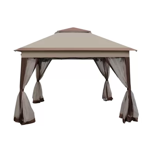 Outdoor 11x 11ft Pop Up Gazebo Canopy With Removable Zipper Netting,2 Tier Soft Top Event Tent,suitable For Patio Backyard Garden Camping Area,coffee 8