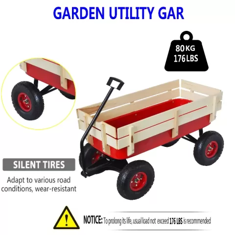 Outdoor Wagon All Terrain Pulling Wwood Railing Air Tires Children Kid Garden 19