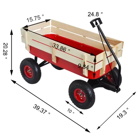 Outdoor Wagon All Terrain Pulling Wwood Railing Air Tires Children Kid Garden 24