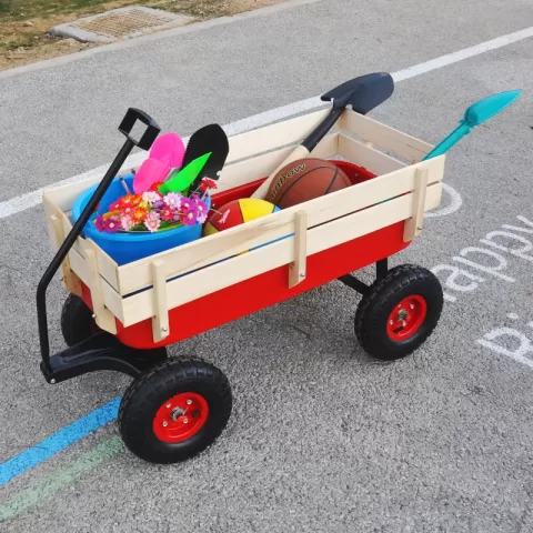 Outdoor Wagon All Terrain Pulling Wwood Railing Air Tires Children Kid Garden 25