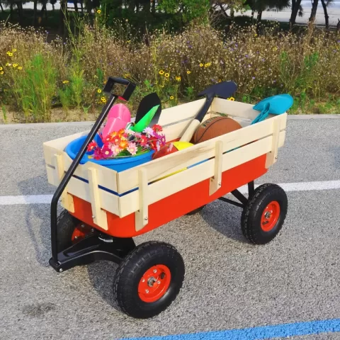 Outdoor Wagon All Terrain Pulling Wwood Railing Air Tires Children Kid Garden 26