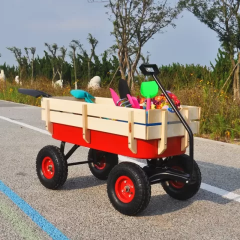 Outdoor Wagon All Terrain Pulling Wwood Railing Air Tires Children Kid Garden 29