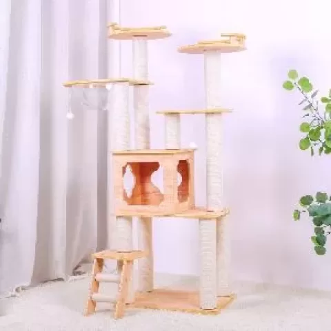 PurrScape Elegance - Deluxe Wooden Cat Tower