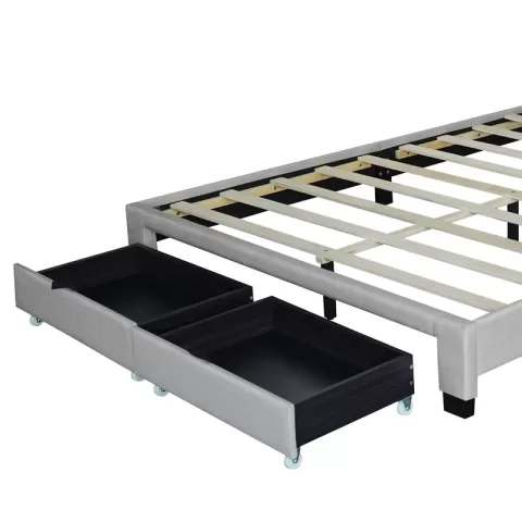 Queen Size Upholstered Bed With Adjustable Height Mattress 10 To 14 Inches Led Design With Footboard Drawers Storage No Box Spring Required Beige 3