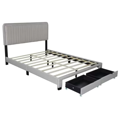 Queen Size Upholstered Bed With Adjustable Height Mattress 10 To 14 Inches Led Design With Footboard Drawers Storage No Box Spring Required Beige 4