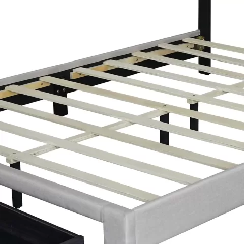 Queen Size Upholstered Bed With Adjustable Height Mattress 10 To 14 Inches Led Design With Footboard Drawers Storage No Box Spring Required Beige 6