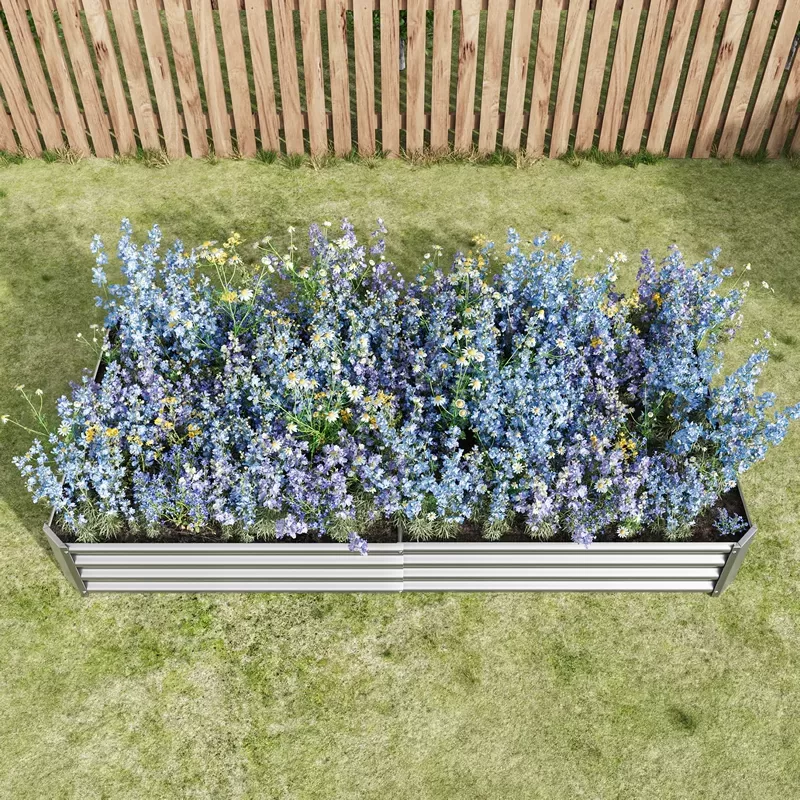 Raised Garden Bed Kit Metal Raised Bed Garden 7.6x3.7x0.98ft For Flower Planters, Vegetables Herb Silver 12