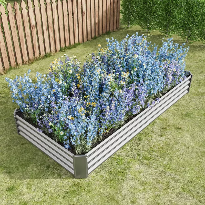 Raised Garden Bed Kit Metal Raised Bed Garden 7.6x3.7x0.98ft For Flower Planters, Vegetables Herb Silver 9