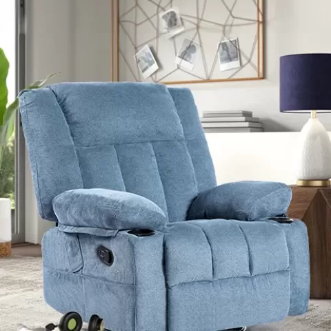 Recliner Chair Massage Fabric Recliners With Heated, 360 Degree Swivel Single Sofa With Cup Holders And Side Pockets Rocking Chair For Living Room 11