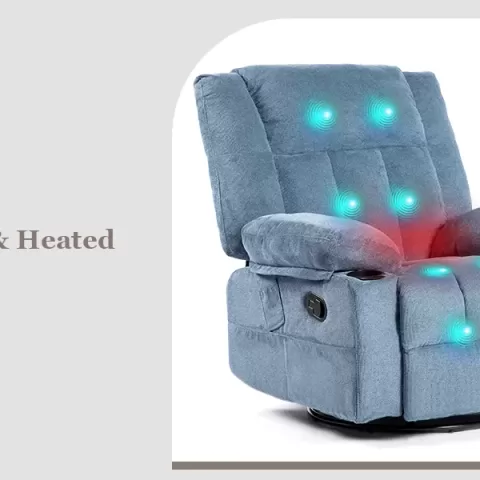 Recliner Chair Massage Fabric Recliners With Heated, 360 Degree Swivel Single Sofa With Cup Holders And Side Pockets Rocking Chair For Living Room 14