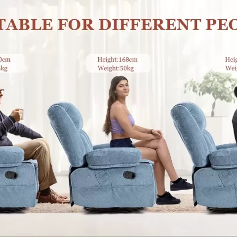 Recliner Chair Massage Fabric Recliners With Heated, 360 Degree Swivel Single Sofa With Cup Holders And Side Pockets Rocking Chair For Living Room 18