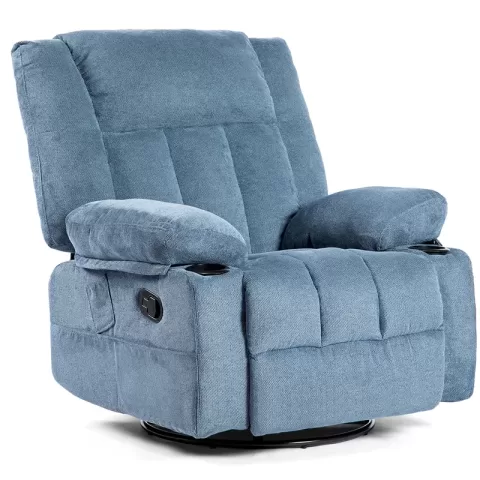 Recliner Chair Massage Fabric Recliners With Heated, 360 Degree Swivel Single Sofa With Cup Holders And Side Pockets Rocking Chair For Living Room 2