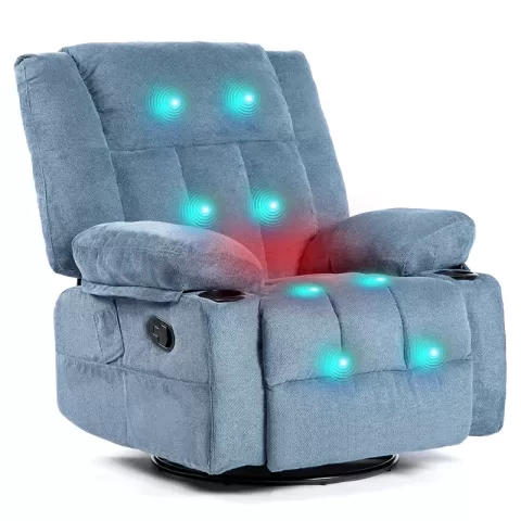 Recliner Chair Massage Fabric Recliners With Heated, 360 Degree Swivel Single Sofa With Cup Holders And Side Pockets Rocking Chair For Living Room 4