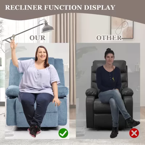 Recliner Chair Massage Fabric Recliners With Heated, 360 Degree Swivel Single Sofa With Cup Holders And Side Pockets Rocking Chair For Living Room 5