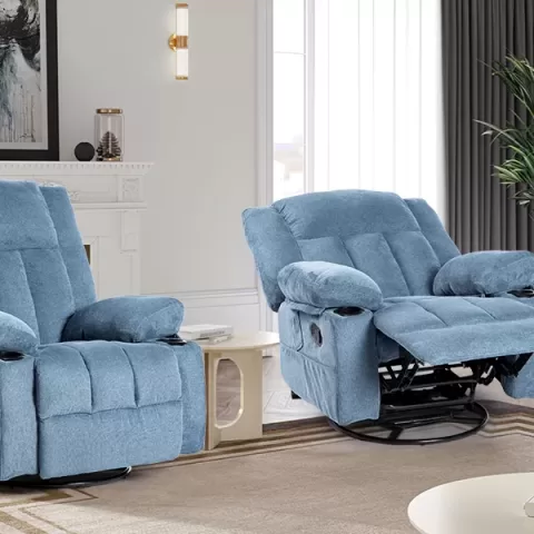 Recliner Chair Massage Fabric Recliners With Heated, 360 Degree Swivel Single Sofa With Cup Holders And Side Pockets Rocking Chair For Living Room 9