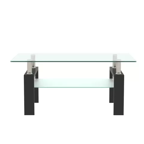 Rectangle Black Glass Coffee Table, Clear Coffee Table, Modern Side Center Tables For Living Room, Living Room Furniture 10