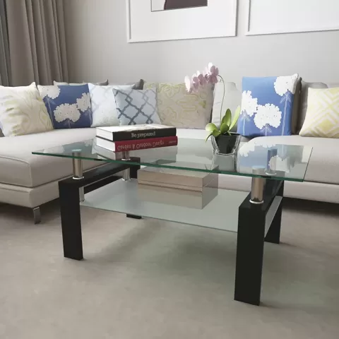 Rectangle Black Glass Coffee Table, Clear Coffee Table, Modern Side Center Tables For Living Room, Living Room Furniture 5