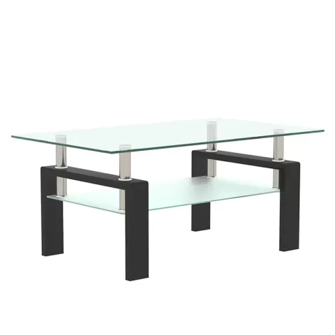 Rectangle Black Glass Coffee Table, Clear Coffee Table, Modern Side Center Tables For Living Room, Living Room Furniture 6