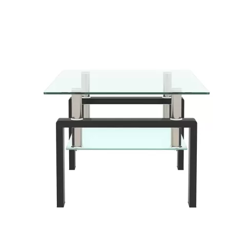 Rectangle Black Glass Coffee Table, Clear Coffee Table, Modern Side Center Tables For Living Room, Living Room Furniture 8