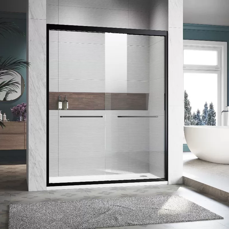 Sliding Shower Glass Door 56 60 In. W X 72 In. H, Adjustable Semi Frameless Shower Door, Certified Thick Clear Clear Tempered Glass, 304 Stainless Steel Handles 1