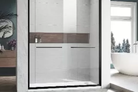 Sliding Shower Glass Door 56 60 In. W X 72 In. H, Adjustable Semi Frameless Shower Door, Certified Thick Clear Clear Tempered Glass, 304 Stainless Steel Handles, Black Finish