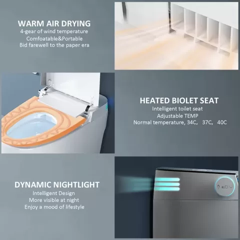 Smart Toilets With Heated Bidet Seat, Portable Toilet With Bidet Built In Auto Open&close, Bidet Toilet With Dryer And Warm Water,tankless Toilet In 1.28gpf, White 3