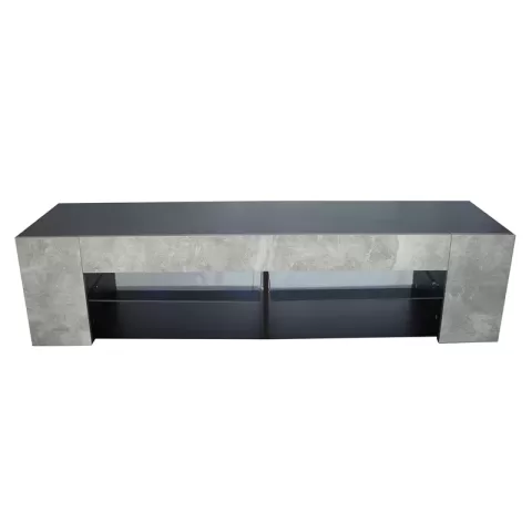 Tv Stand For 32 60 Inch Tvs Modern Low Profile Black+stone Grey Entertainment Center With Led Lights 57 Inch Small Tv Console Media Table Glass Shelves And Hidden Side 3