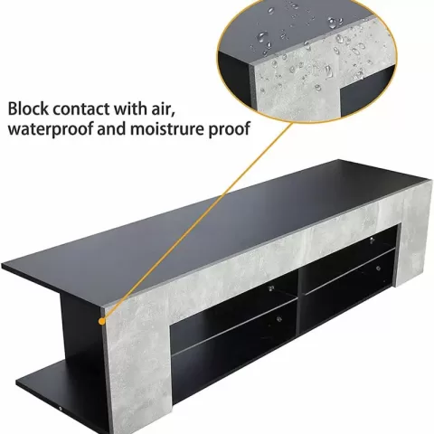 Tv Stand For 32 60 Inch Tvs Modern Low Profile Black+stone Grey Entertainment Center With Led Lights 57 Inch Small Tv Console Media Table Glass Shelves And Hidden Side 4