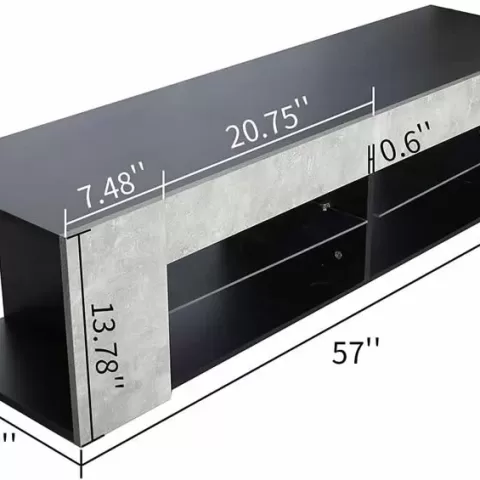 Tv Stand For 32 60 Inch Tvs Modern Low Profile Black+stone Grey Entertainment Center With Led Lights 57 Inch Small Tv Console Media Table Glass Shelves And Hidden Side 5