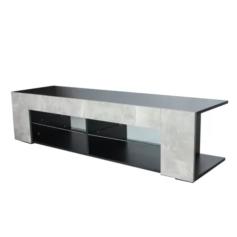 Tv Stand For 32 60 Inch Tvs Modern Low Profile Black+stone Grey Entertainment Center With Led Lights 57 Inch Small Tv Console Media Table Glass Shelves And Hidden Side 6