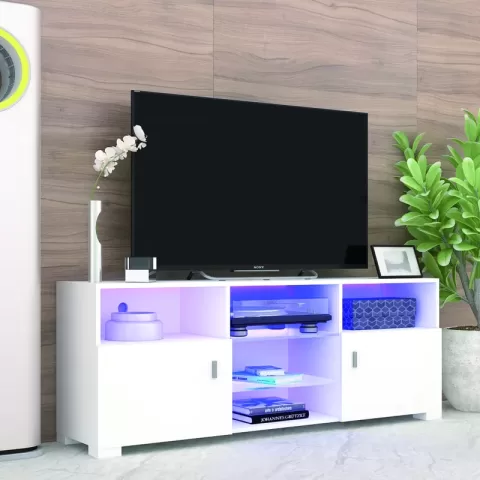 TV Stand for 32-60 inch TV, Modern Television Table Center Media Console with Drawer and Led Lights, Matt Entertainment Center